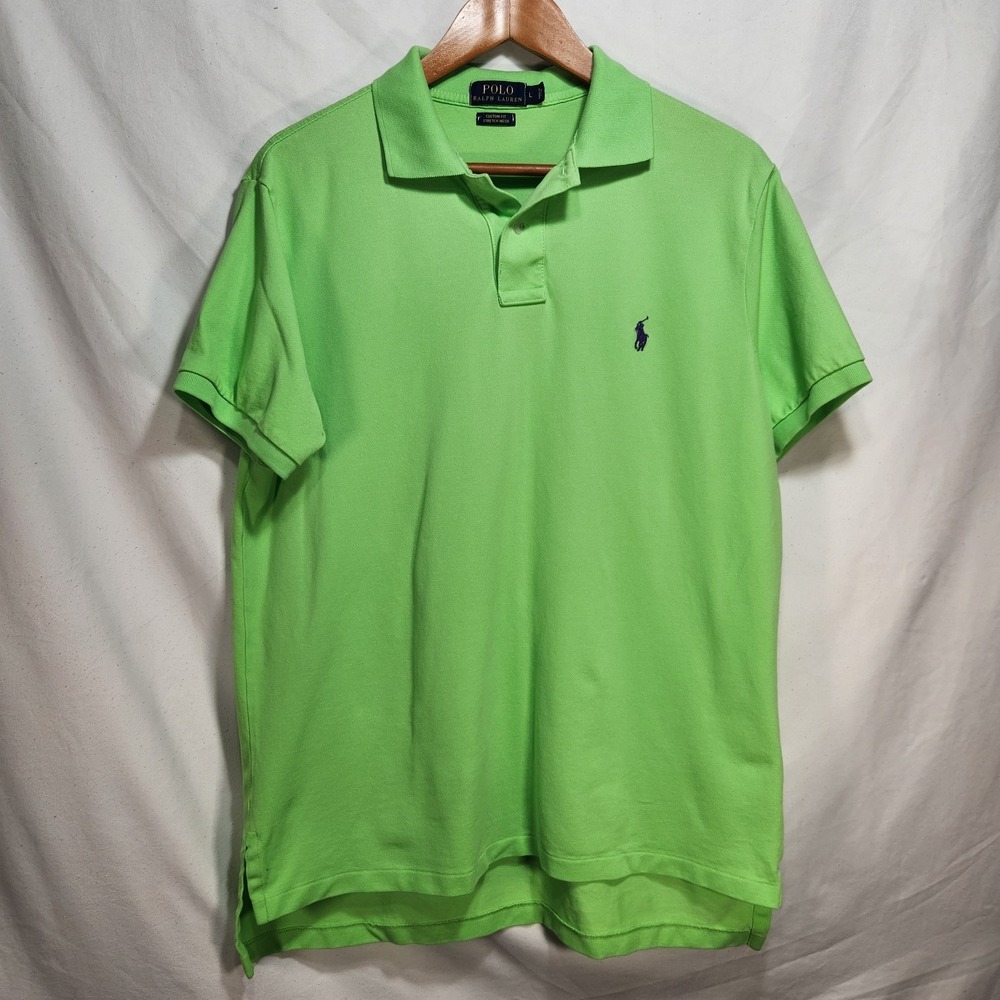 Polo Ralph Lauren Shirt Mens Size Large Lime Green Blue Pony Custom Fit Stretch